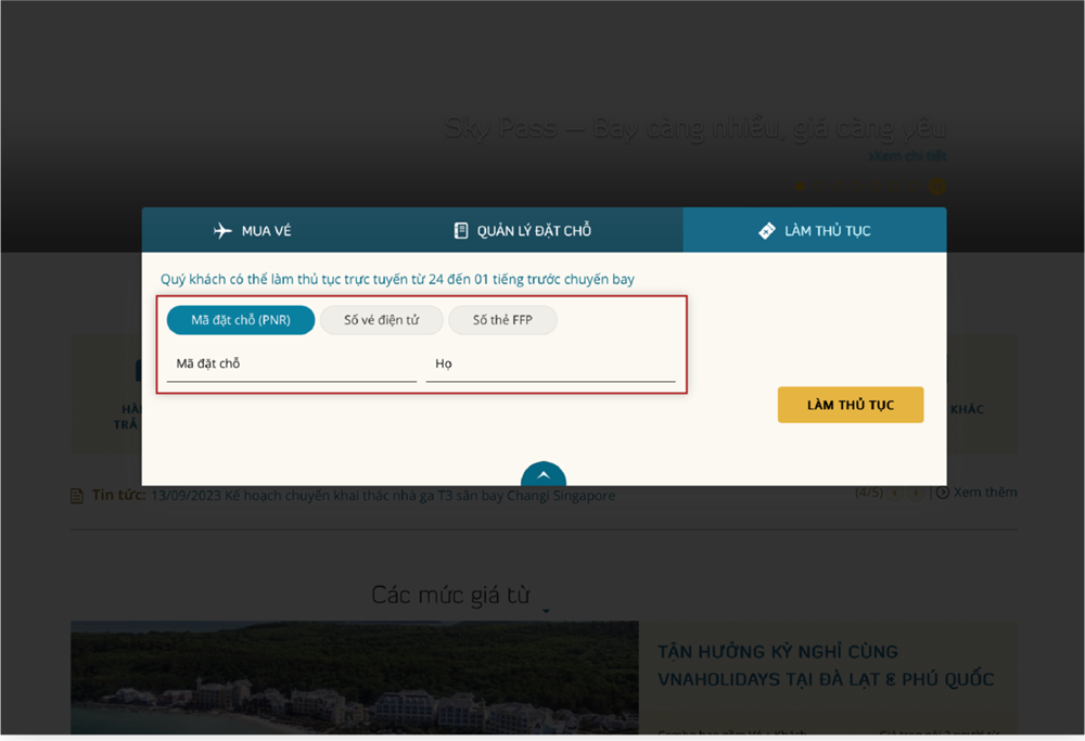 Hướng dẫn làm thủ tục trên website 1.